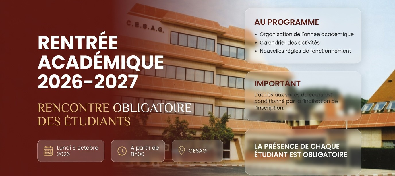 Rentrée académique 2026-2027 CESAG